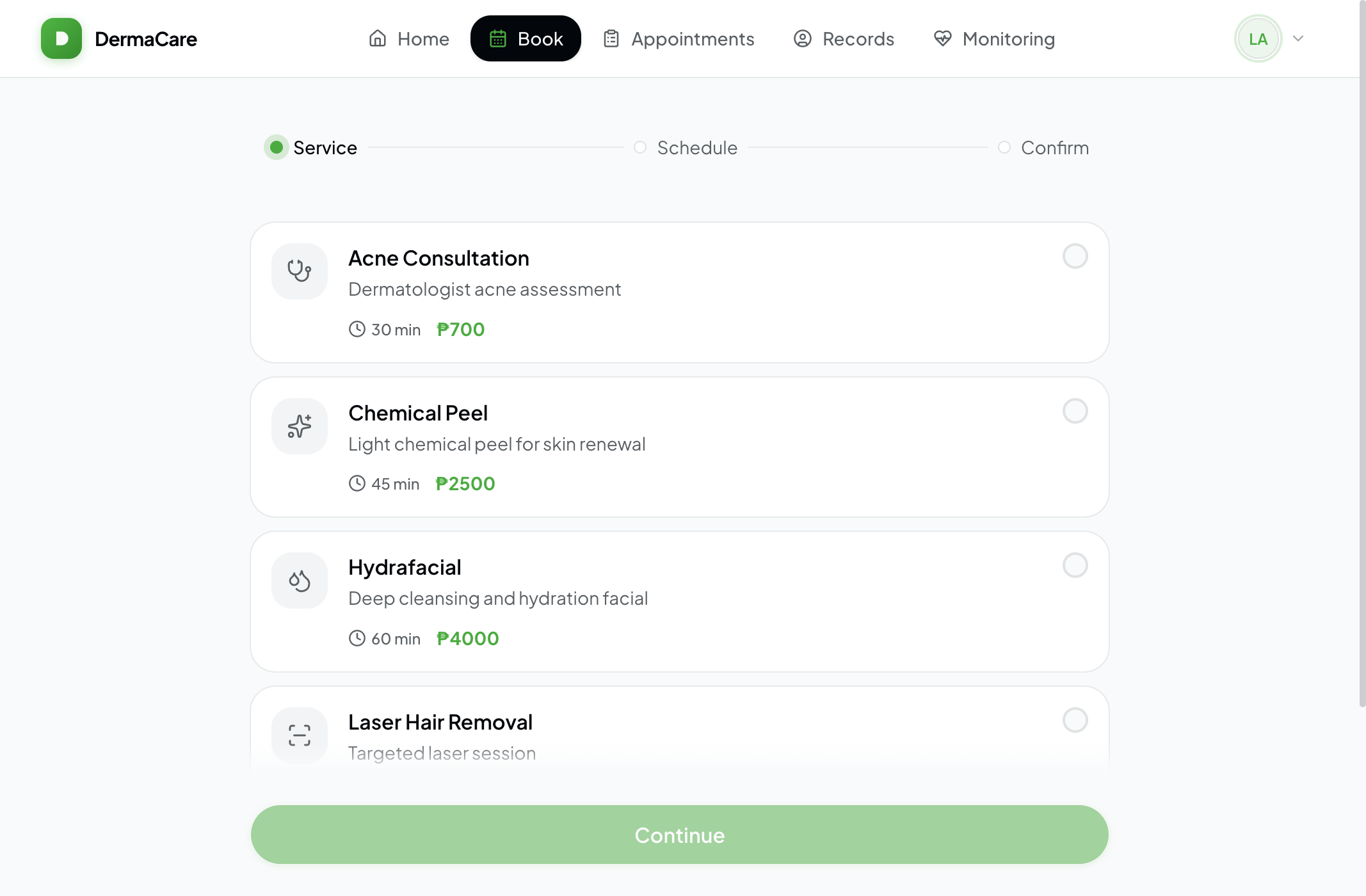 DermaCare Booking Flow DermaCare Booking Flow